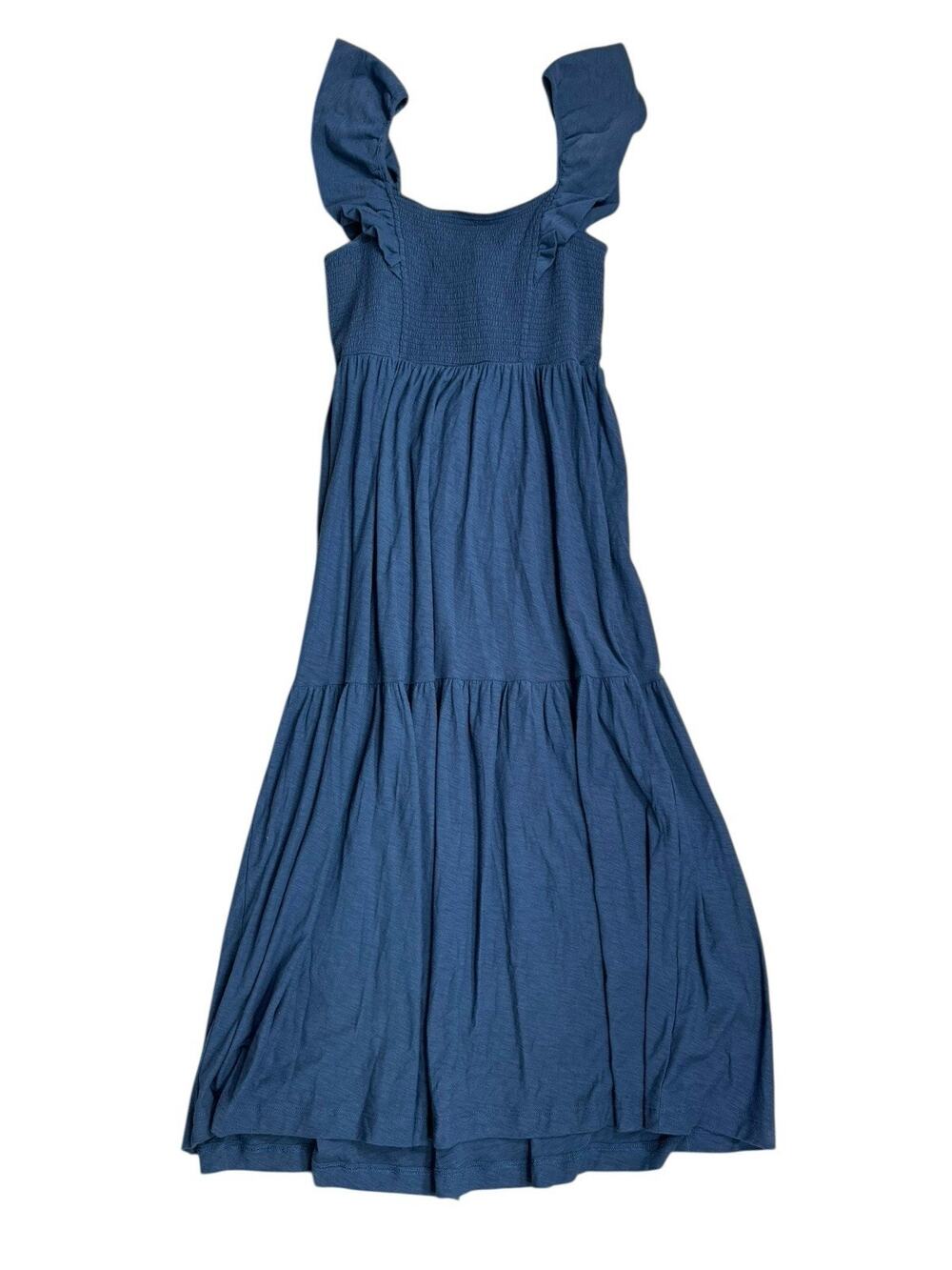 Nation LTD Gwen Smocked Bodice Midi Dress M French Navy Tiered Ruffled Cotton